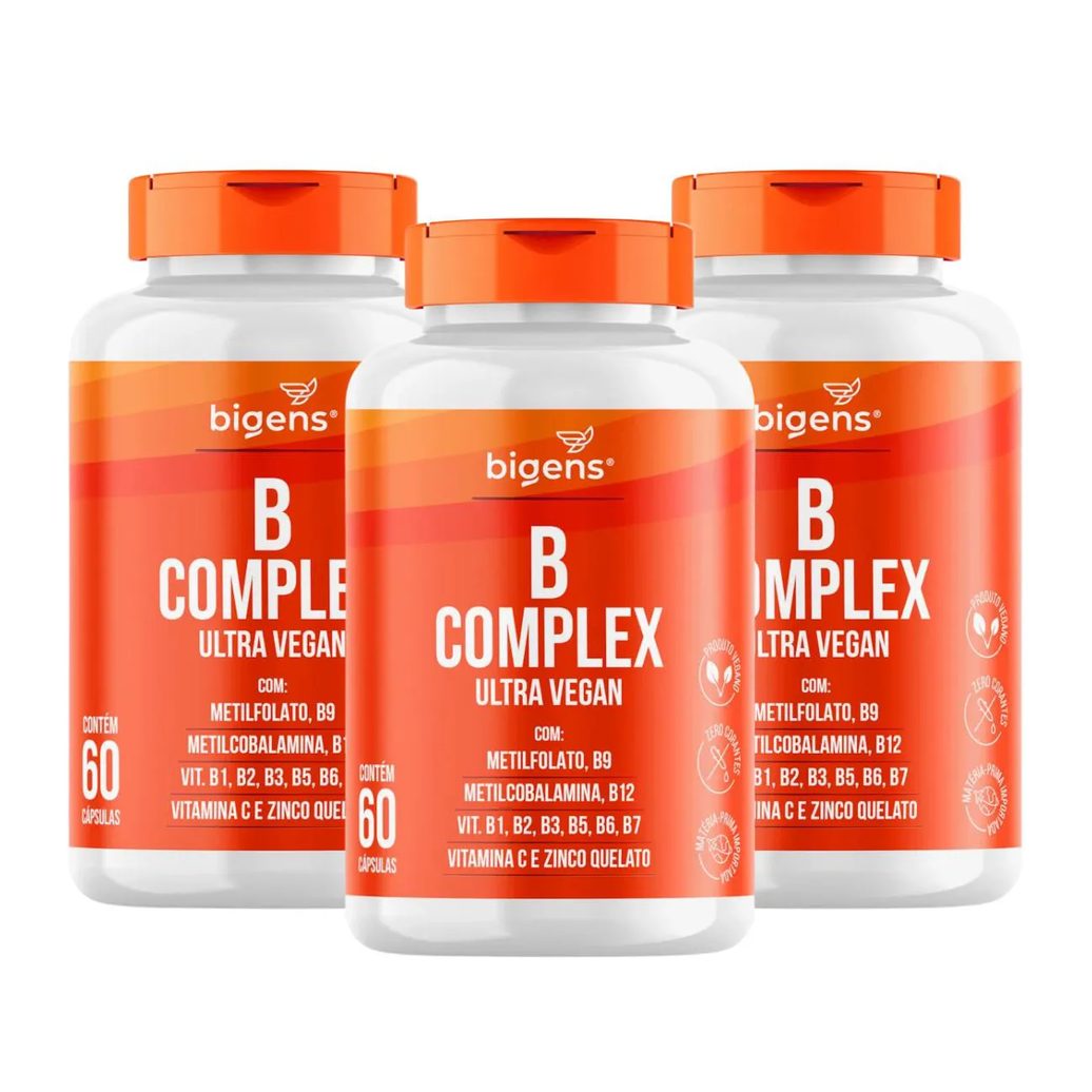 3X VITAMINA B COMPLEX ULTRA VEGAN BIGENS 60 CAPSULAS SEM Sabor