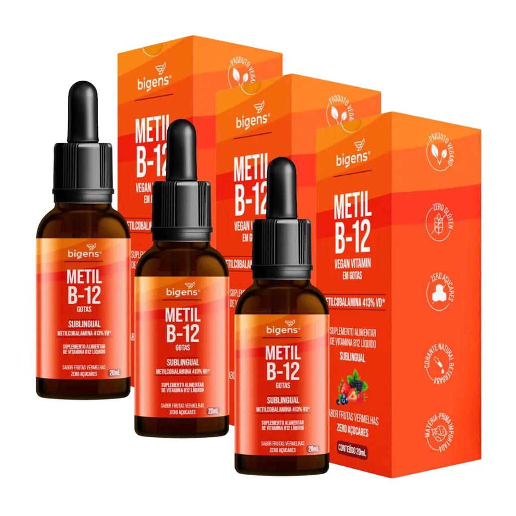3x Vitamina B12 Metilcobalanina Bigens Frutas Vermelhas 20ml