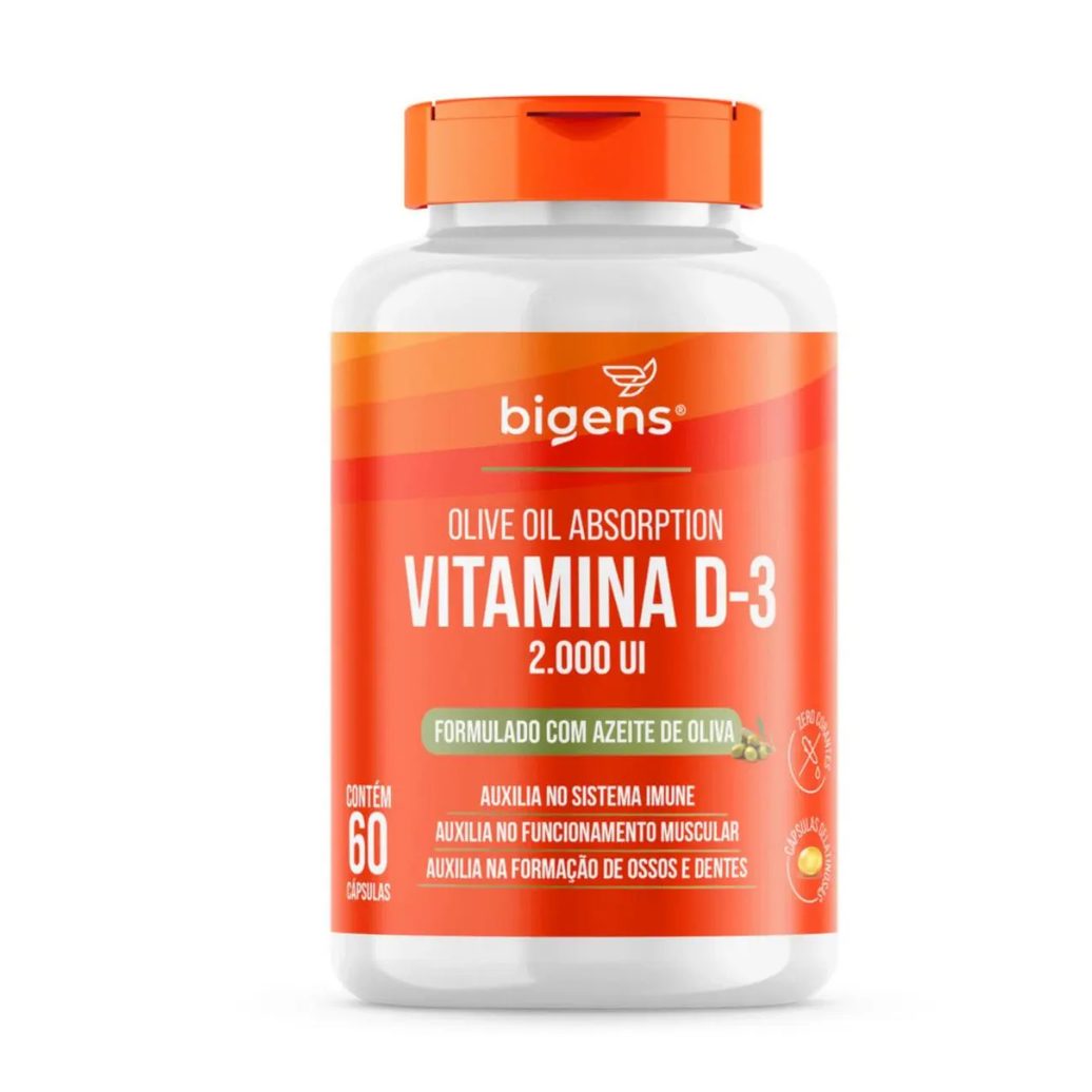 VITAMINA D3 2000UI ÓLEO DE OLIVA BIGENS 60 CAPSULAS SEM Sabor