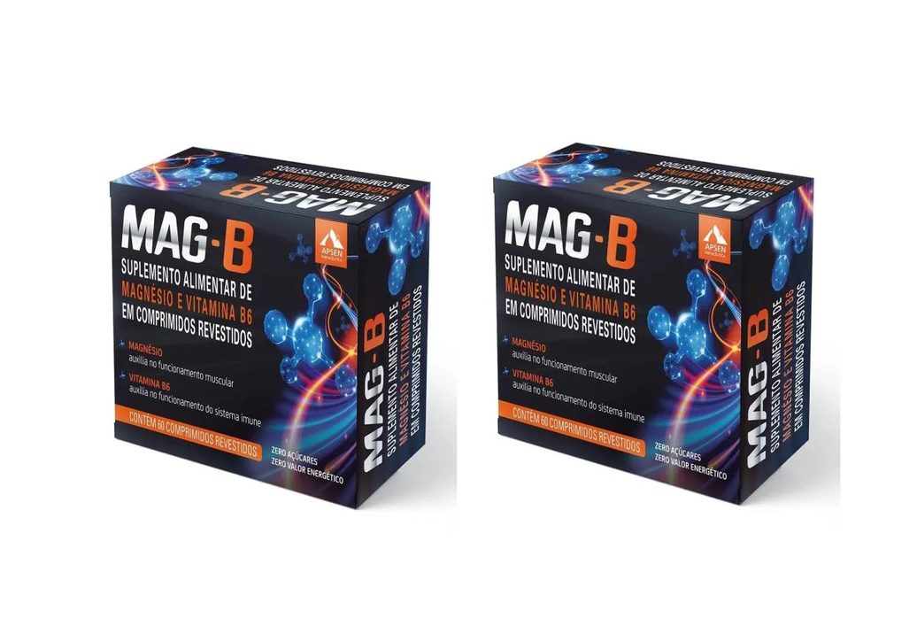 Kit 2 Suplemento Apsen Mag B Magnésio + Vitamina B6 60cps