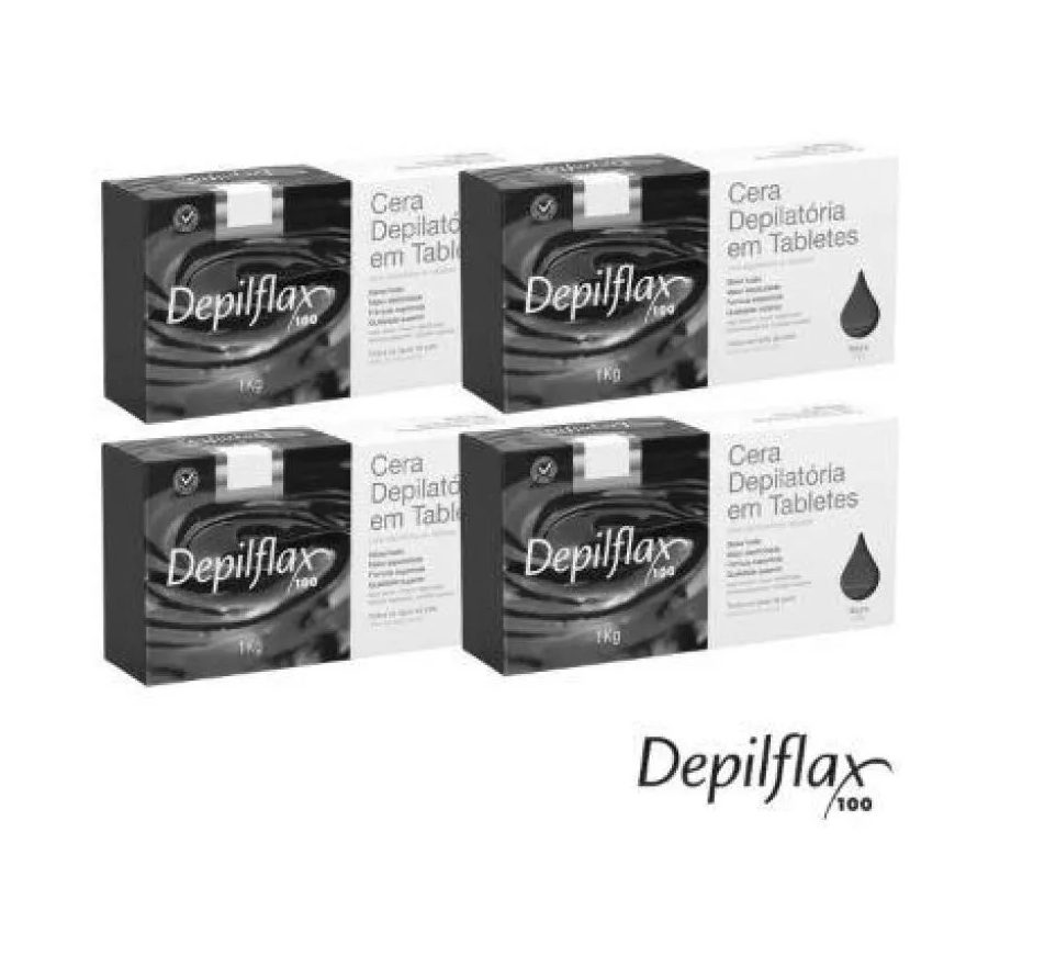 Kit com 04 Ceras Quente Depilatórias Depilflax Negra 1kg