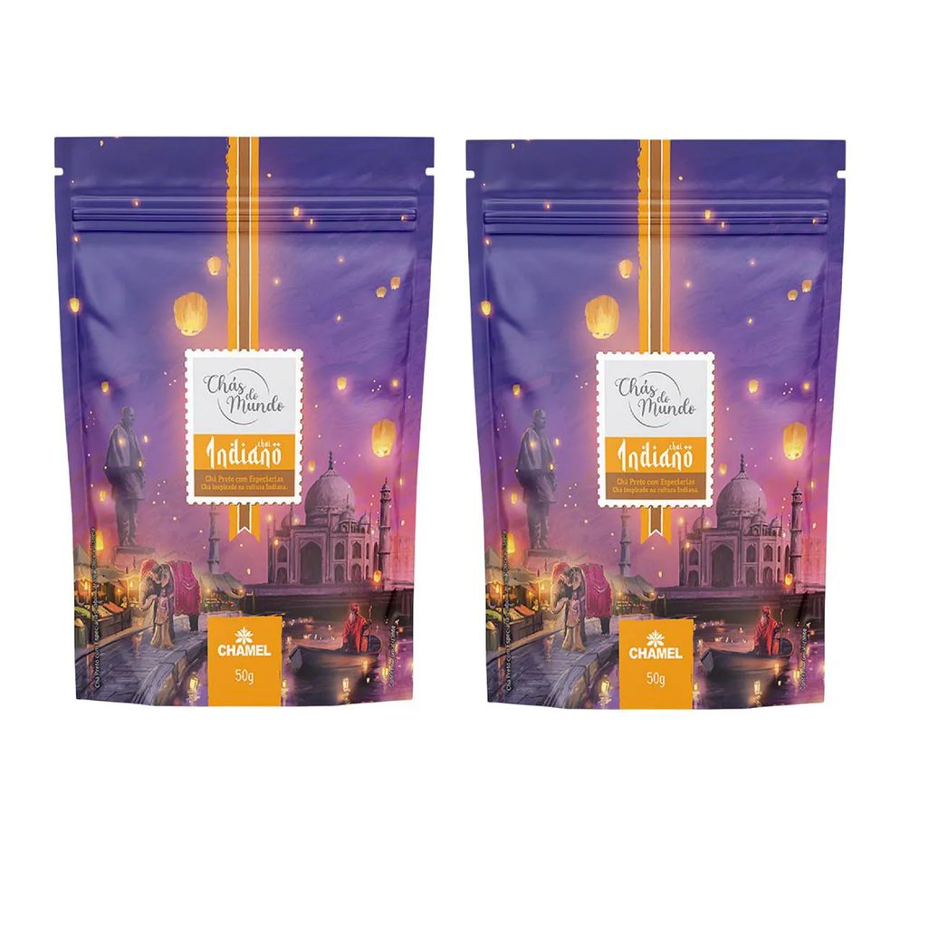 Kit 02 Chás do Mundo Pouch Chá Indiano 50g - Chamel