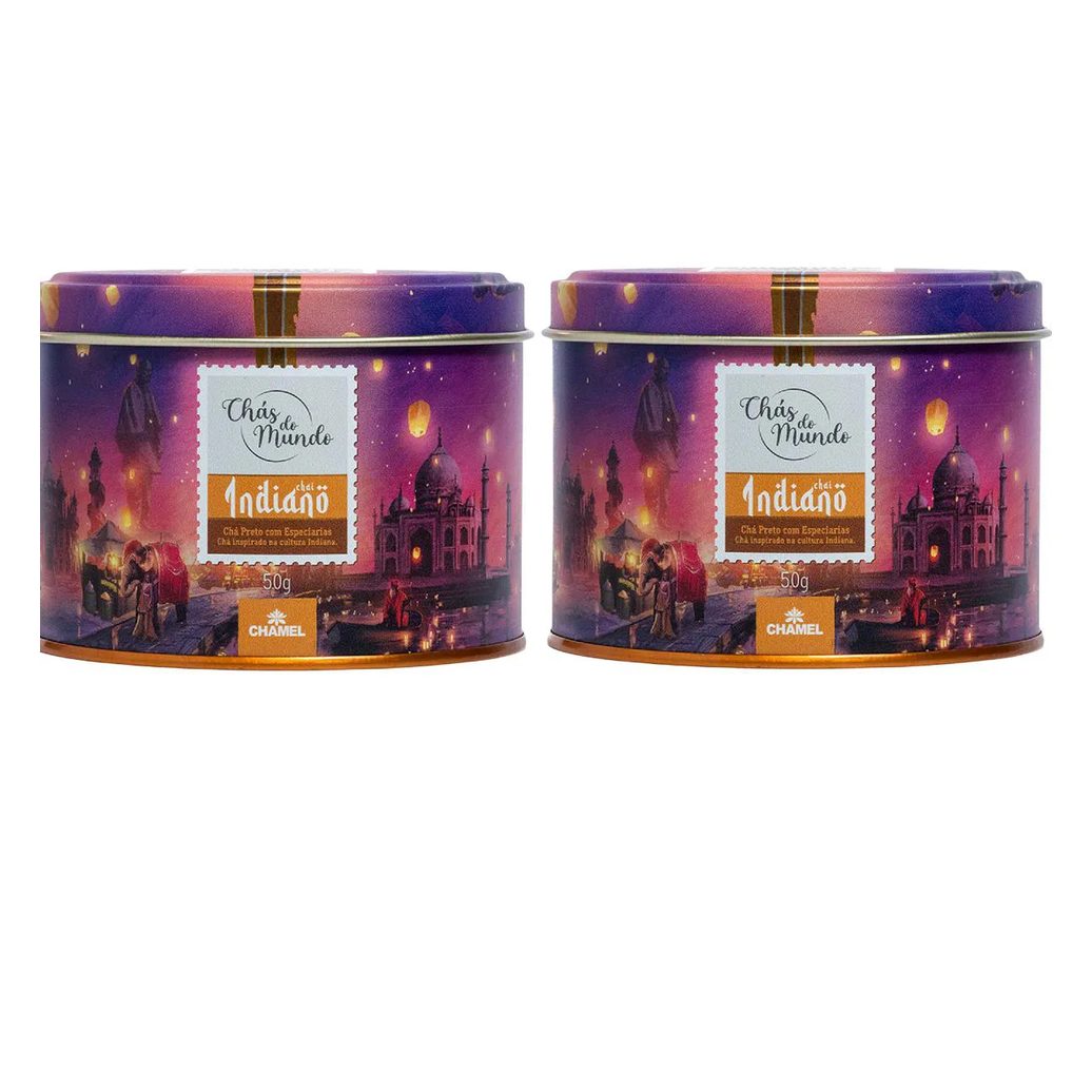 Kit 02 Chás do Mundo Pouch Chá Indiano Lata 50g - Chamel