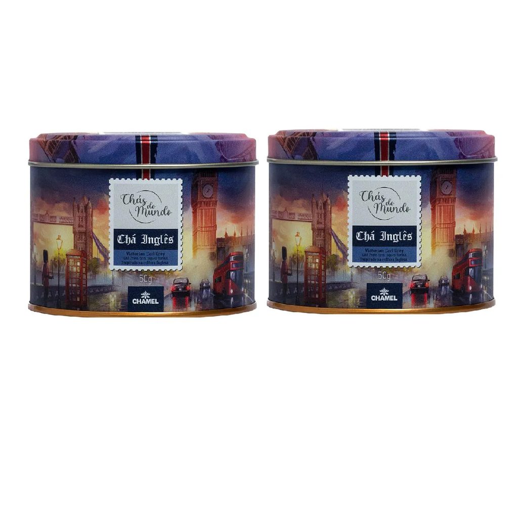 Kit 02 Chás do Mundo Pouch Chá Inglês Lata 50g - Chamel