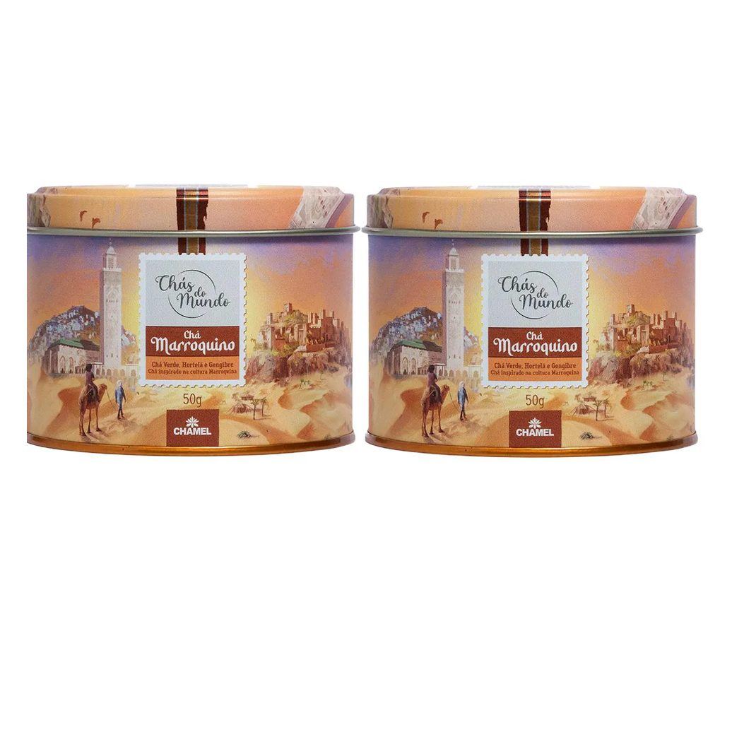 Kit 02 Chás do Mundo Pouch Chá Marroquino Lata 50g - Chamel