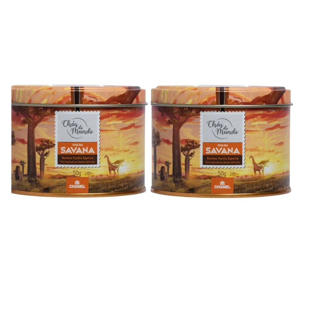 Kit 02 Chás do Mundo Pouch Chá Savana Lata 50g - Chamel