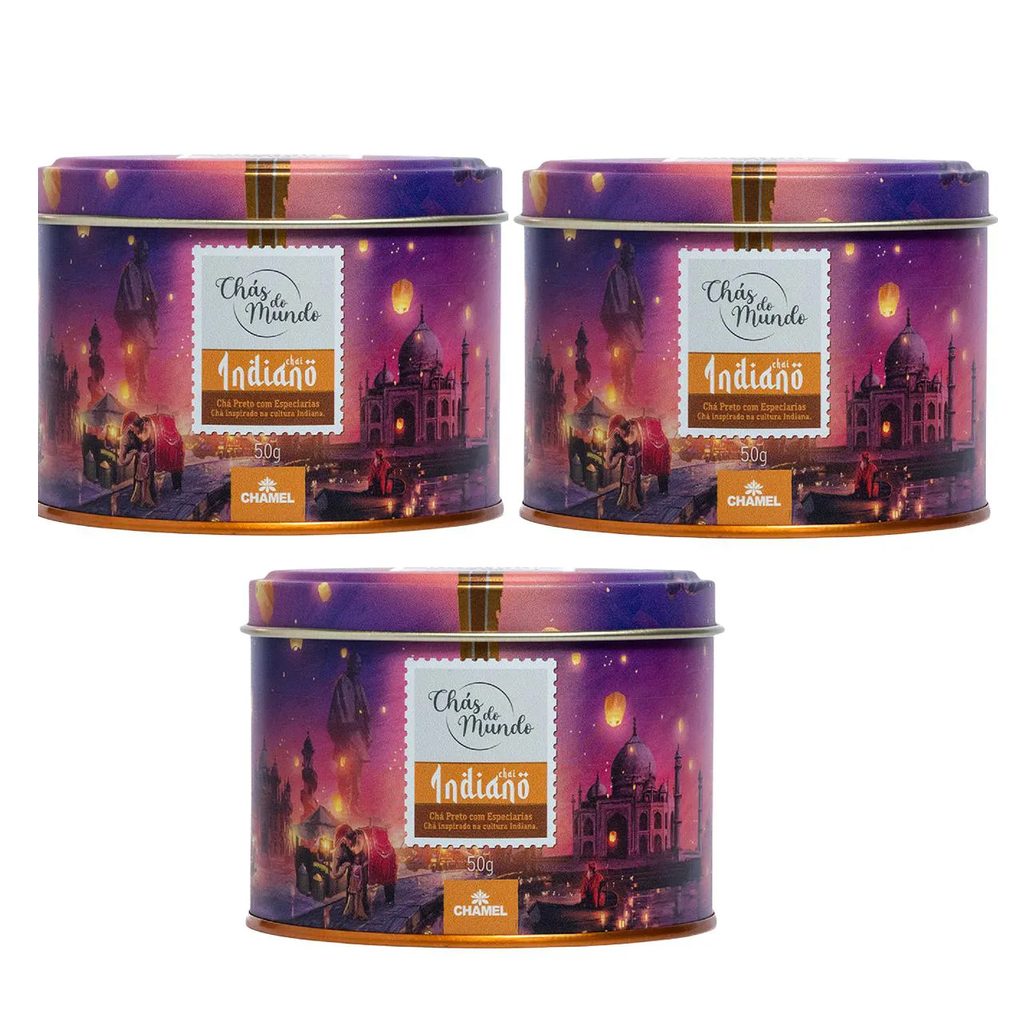 Kit 03 Chás do Mundo Pouch Chá Indiano Lata 50g - Chamel