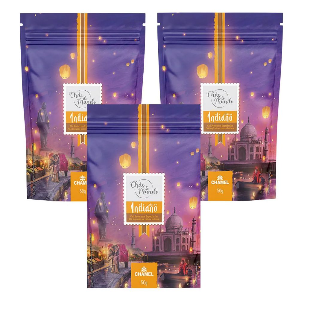 Kit 03 Chás do Mundo Pouch Chá Indiano 50g - Chamel