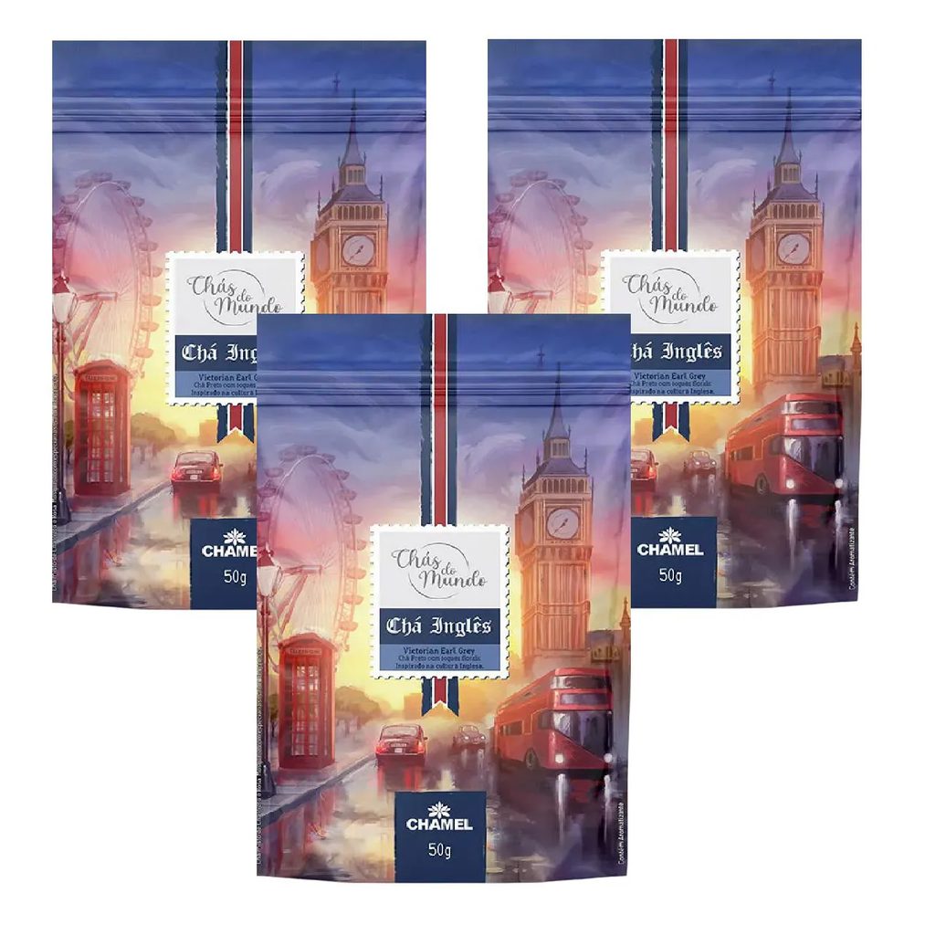 Kit 03 Chás do Mundo Pouch Chá Inglês 50g - Chamel