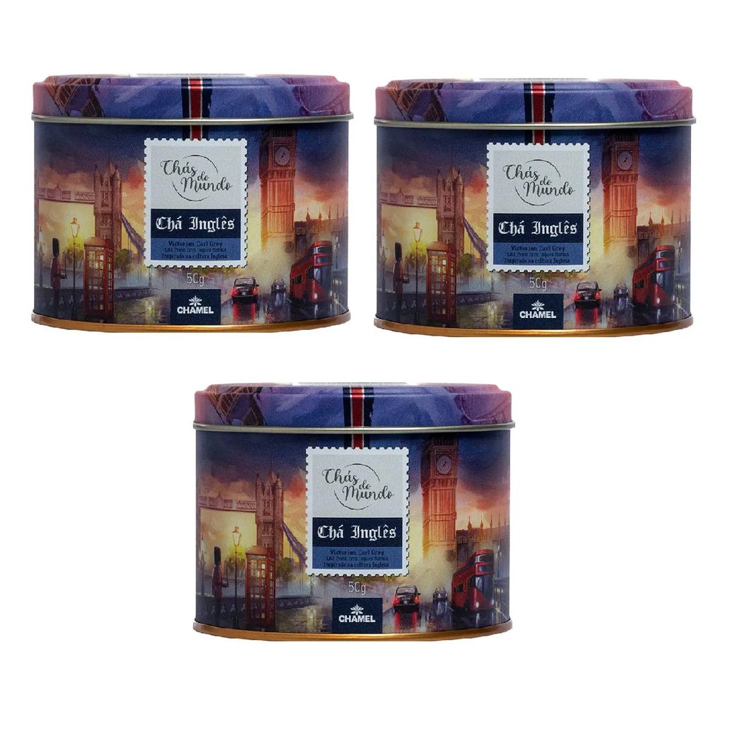 Kit 03 Chás do Mundo Pouch Chá Inglês Lata 50g - Chamel