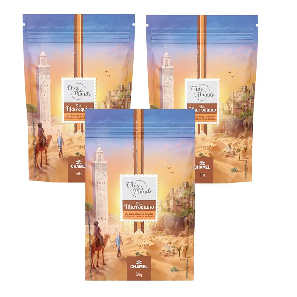 Kit 03 Chás do Mundo Pouch Chá Marroquino 50g - Chamel