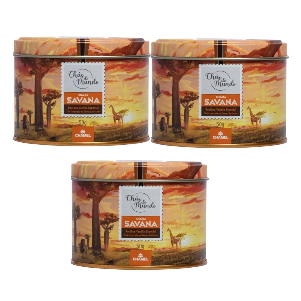 Kit 03 Chás do Mundo Pouch Chá Savana Lata 50g - Chamel