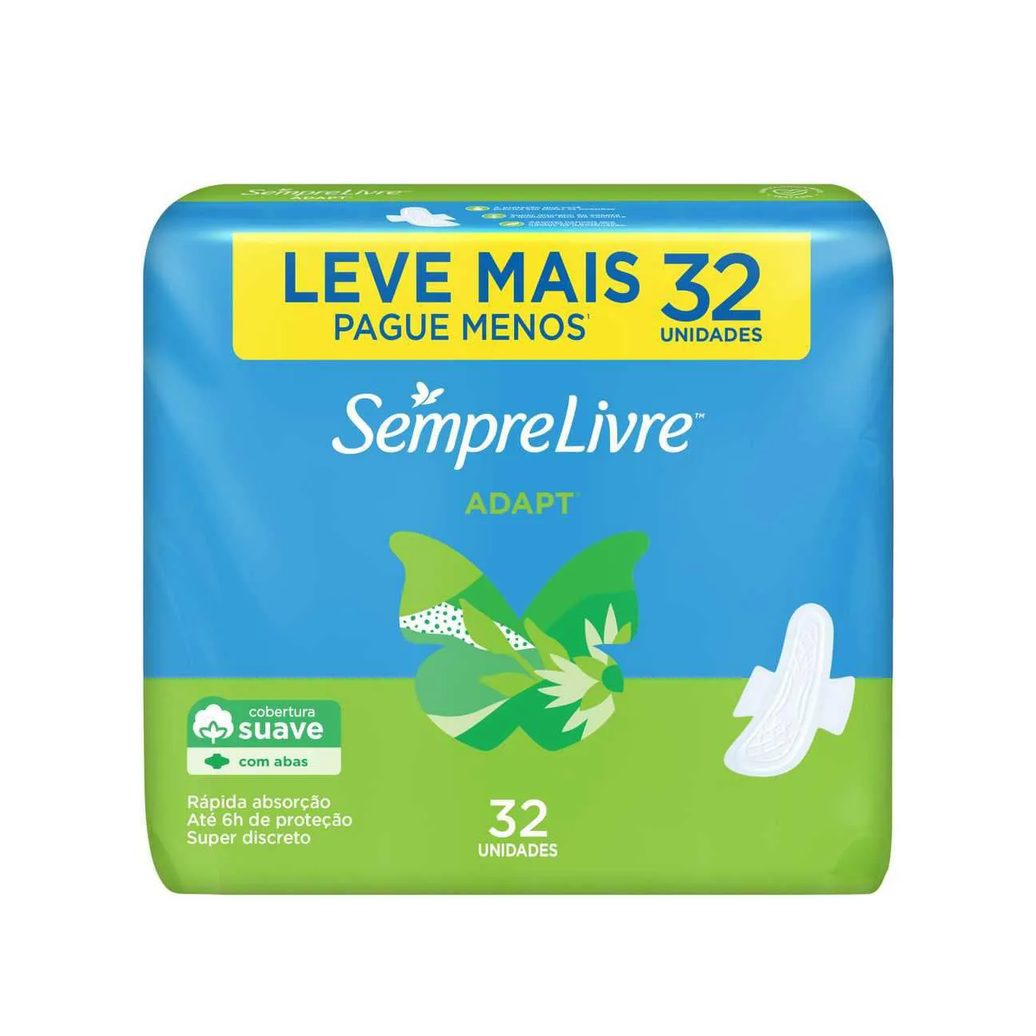 Absorvente Sempre Livre Adapt Cobertura Suave Com Abas com 32 unidades