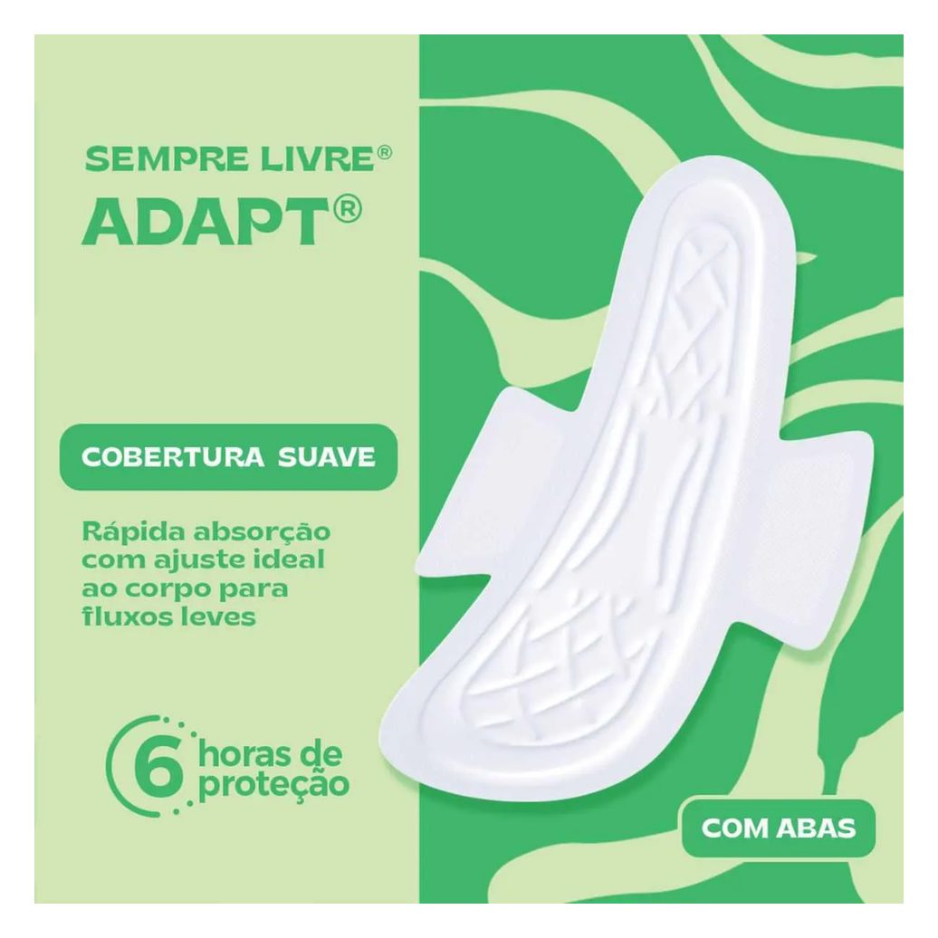 Absorvente Sempre Livre Adapt Cobertura Suave Com Abas com 8 unidades