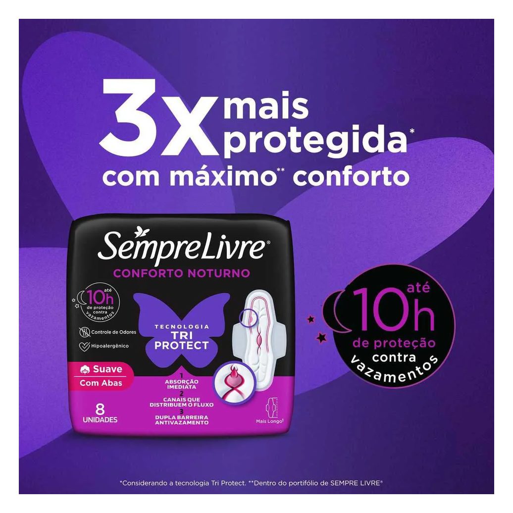 Absorvente Sempre Livre Conforto Noturno Cobertura Suave Com Abas com 16 unidades