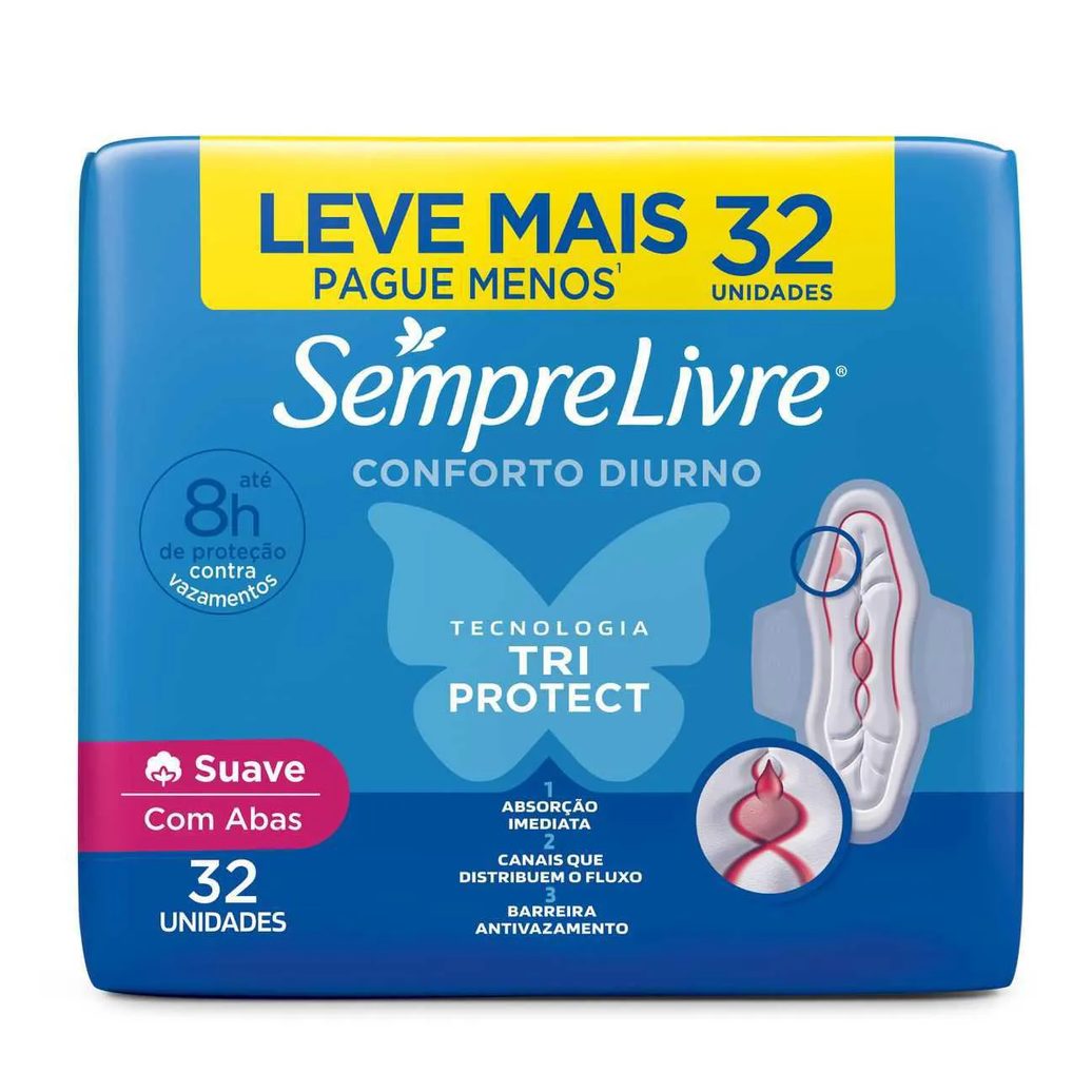 Absorvente Sempre Livre Adapt Plus Cobertura Suave Com Abas 32 unidades