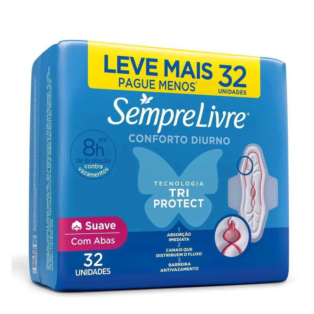 Absorvente Sempre Livre Adapt Plus Cobertura Suave Com Abas 32 unidades