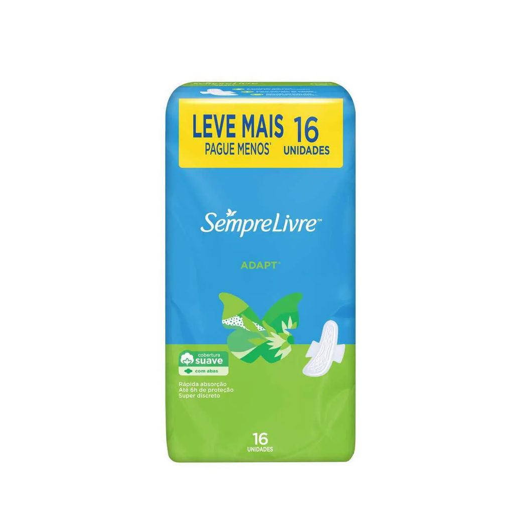 Absorvente Sempre Livre Adapt Cobertura Suave Com Abas com 16 unidades
