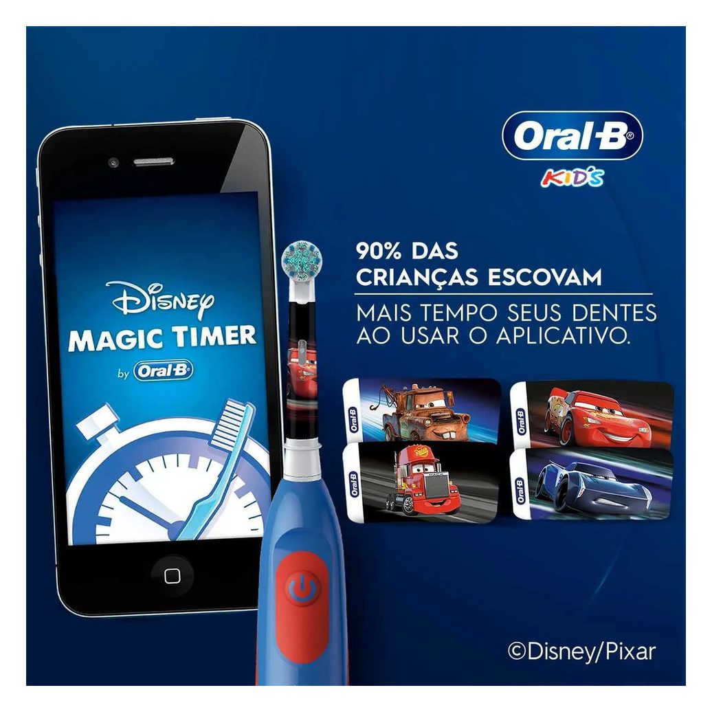 Escova de Dente Elétrica Oral-B Infantil Macia 3+ Anos Disney Pixar Carros com 1 unidade + 2 pilhas AA