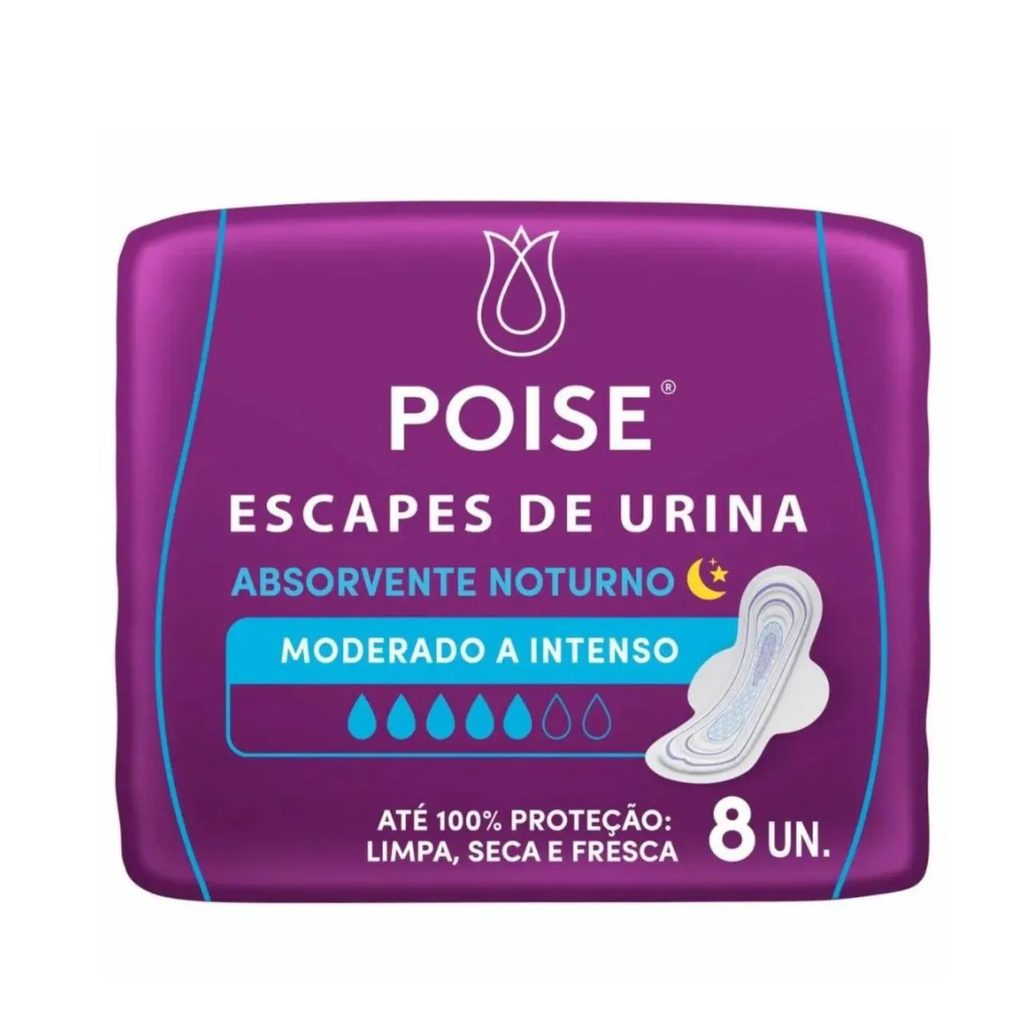 Absorvente Poise com Abas Noturno Fluxo Moderado/intenso com 8 unidades