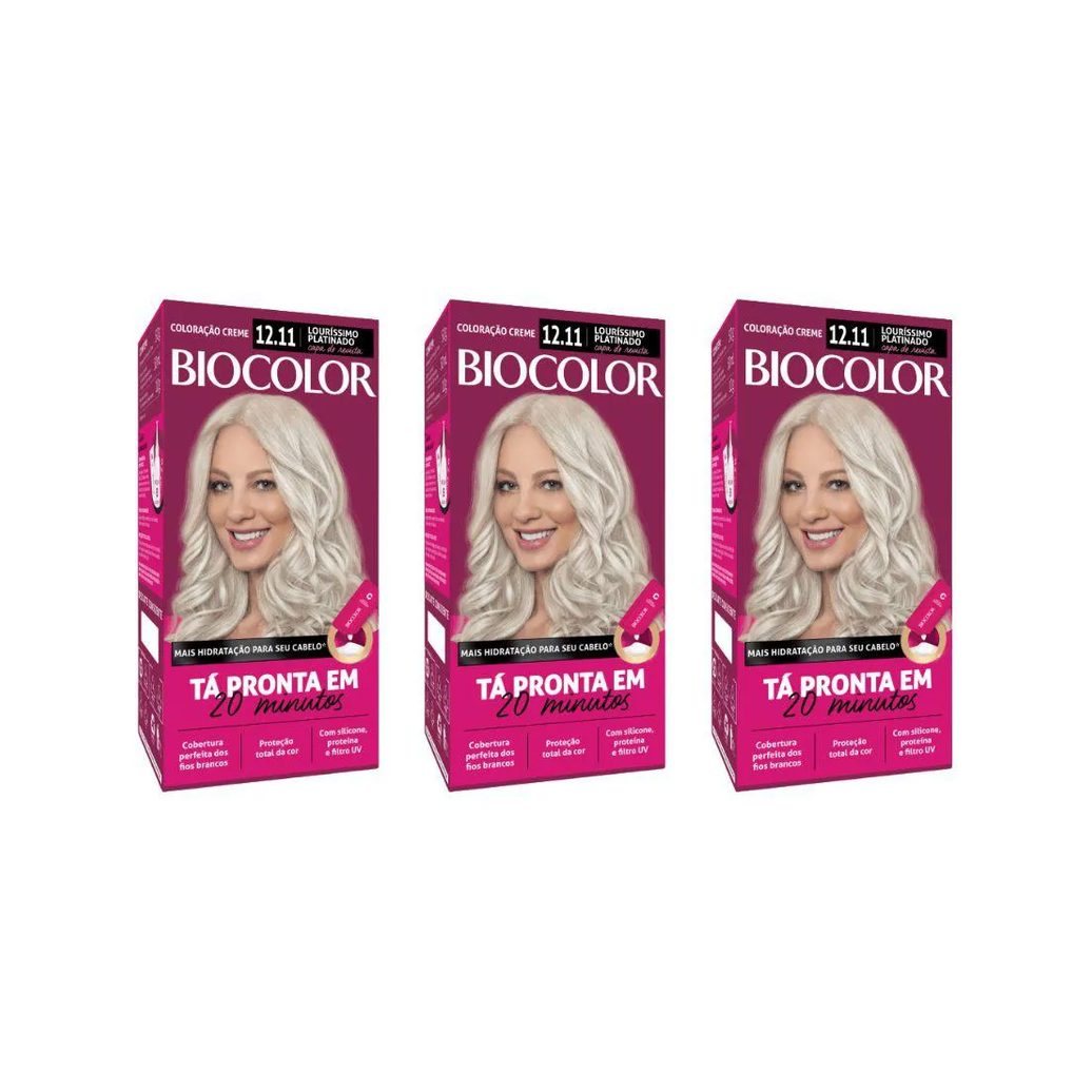 Coloraçao Biocolor Creme 12.11 Lourissimo Platinado - Kit C / 3un