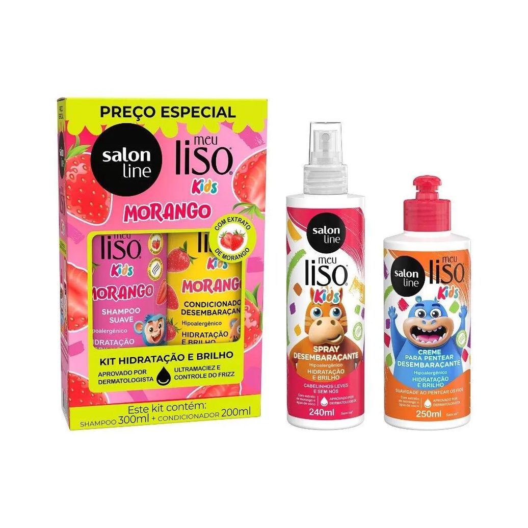 Kit Meu Liso Kids com Shampoo + Condicionador, Creme para Pentear e Spray Desembaraçante