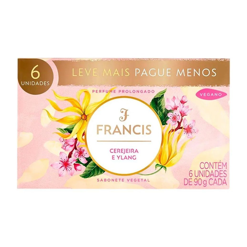 Sabonete Francis Luxo Cerejeira e Ylang Rosa 90g - Embalagem C/ 6 unidades