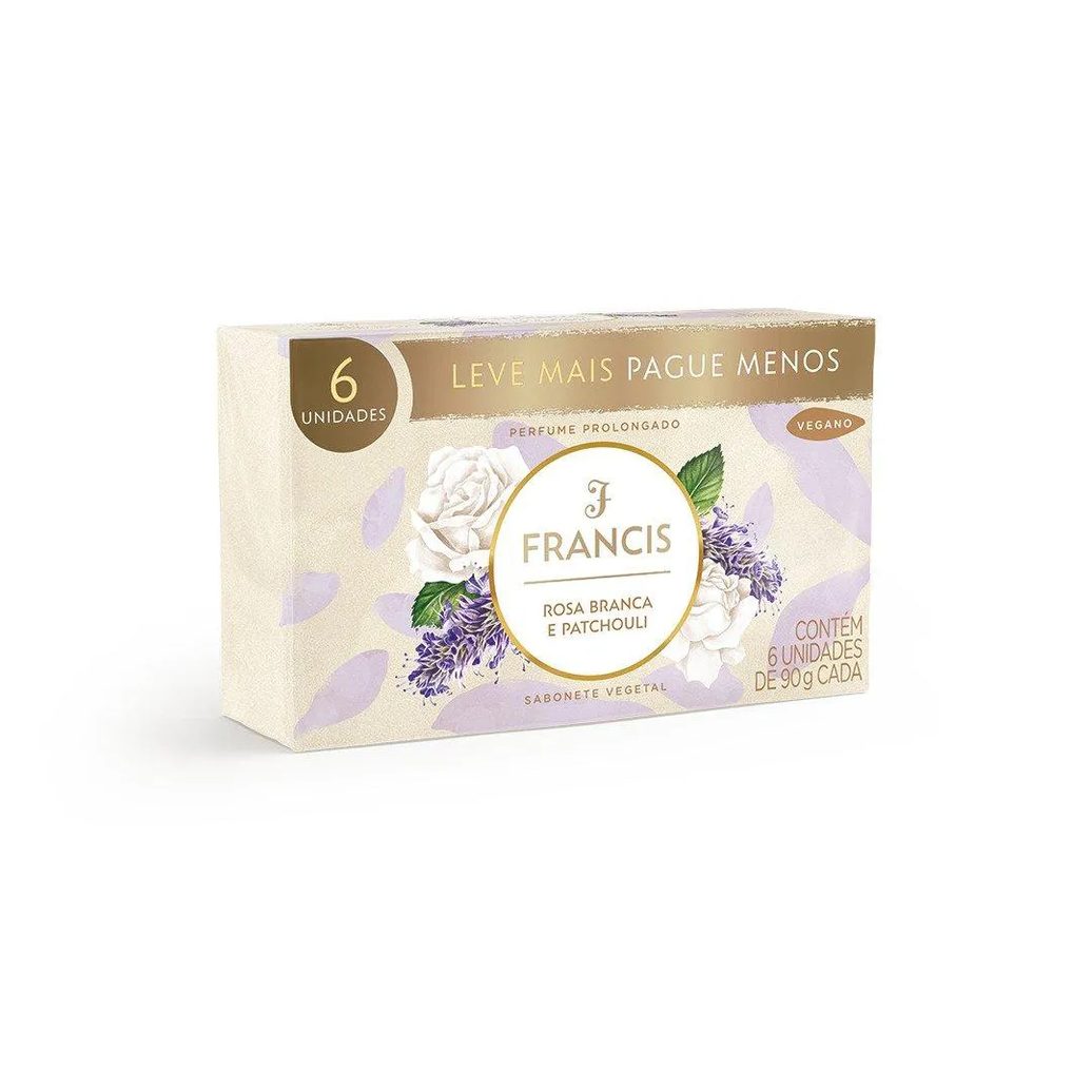 Sabonete Francis Luxo Rosa Branca e Patchouli 90g - Embalagem C/ 6 unidades