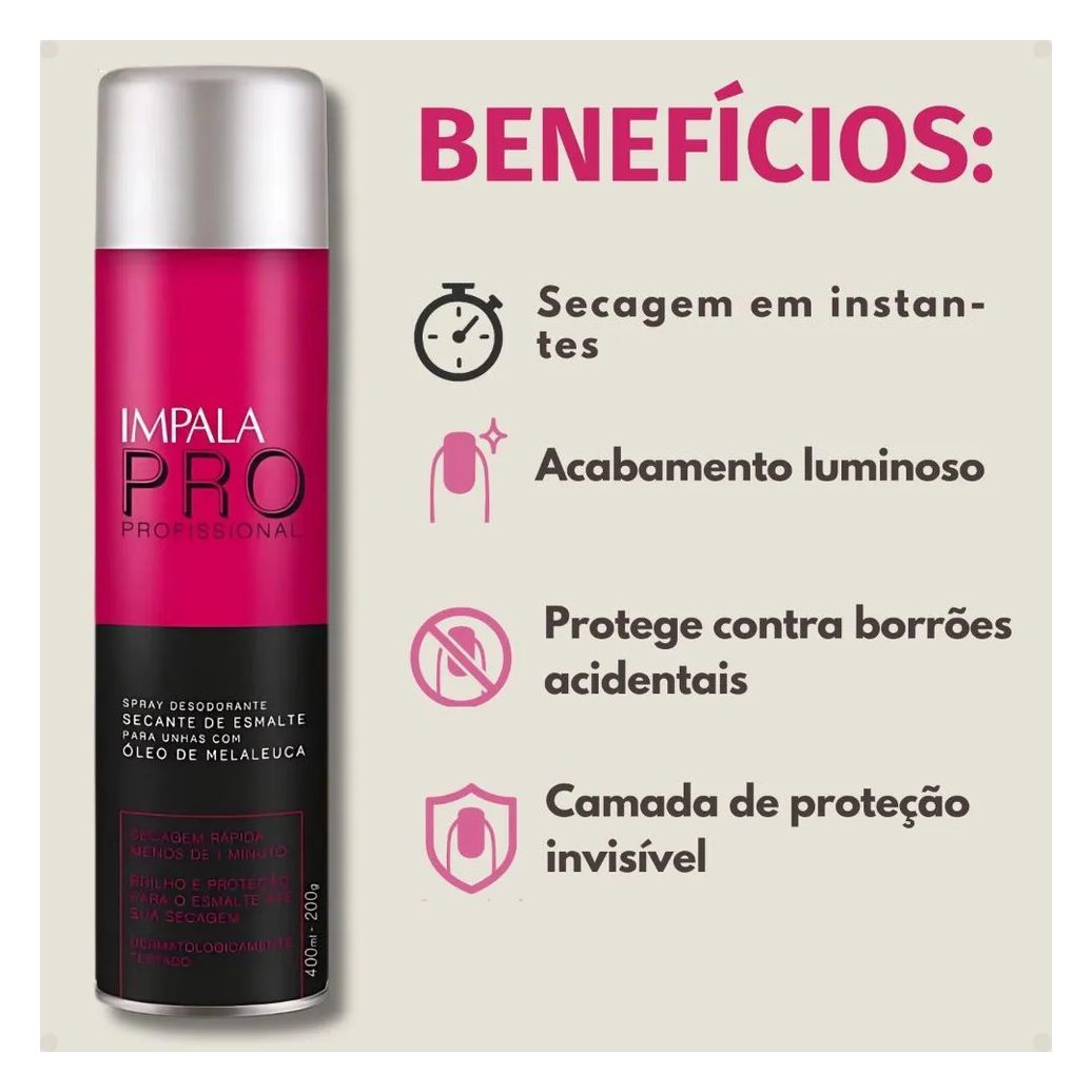 Spray Secante de Esmalte para Unhas com Óleo de Melaleuca Impala Pro 400ml