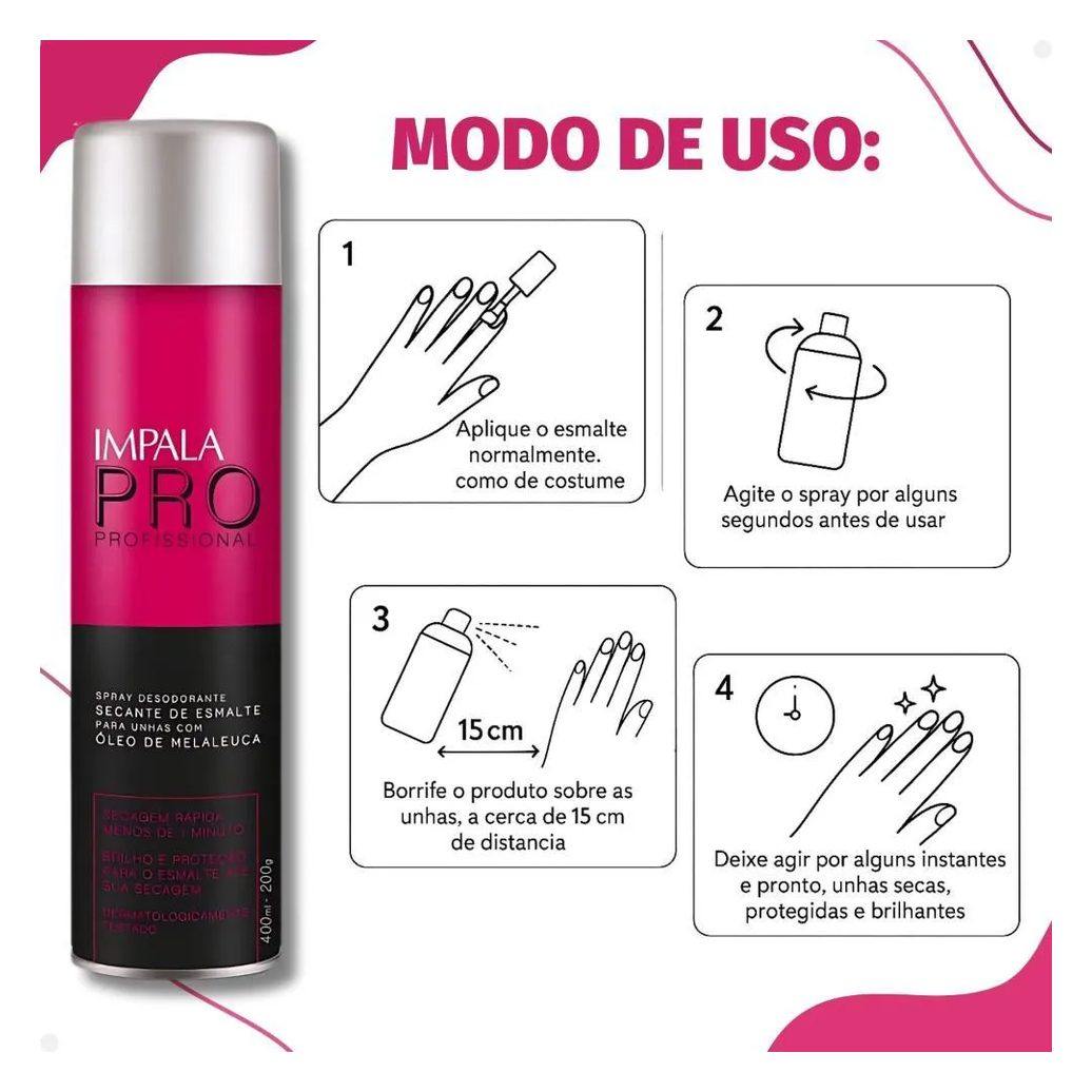 Spray Secante de Esmalte para Unhas com Óleo de Melaleuca Impala Pro 400ml