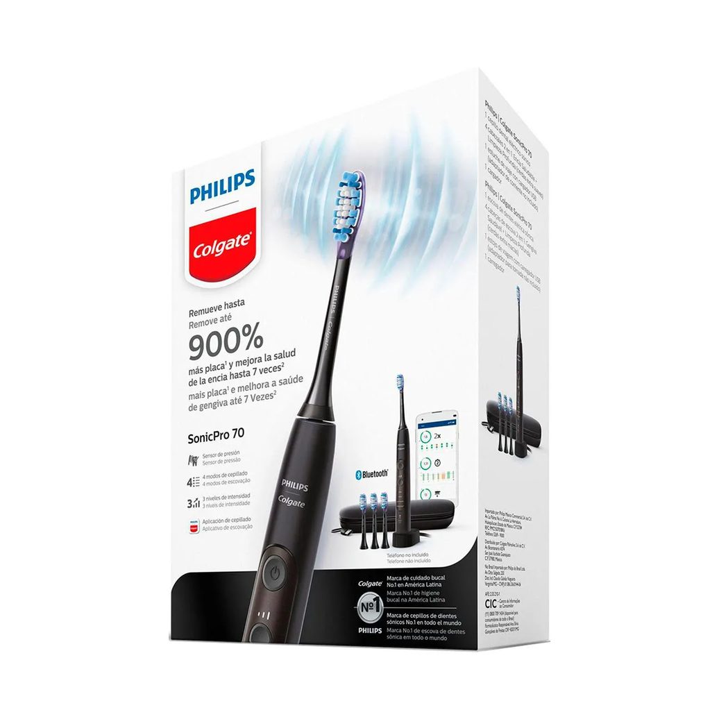Escova de Dente Elétrica Philips Colgate SonicPro 70 + 3 Regis+ 1 Estojo