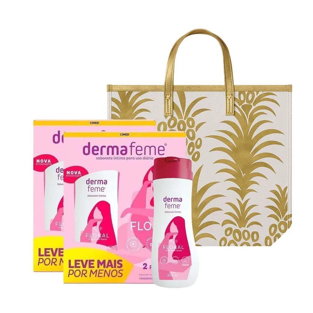 Kit 4 Sabonetes Íntimos Dermafeme Floral 200ml + Bolsa Abacaxi