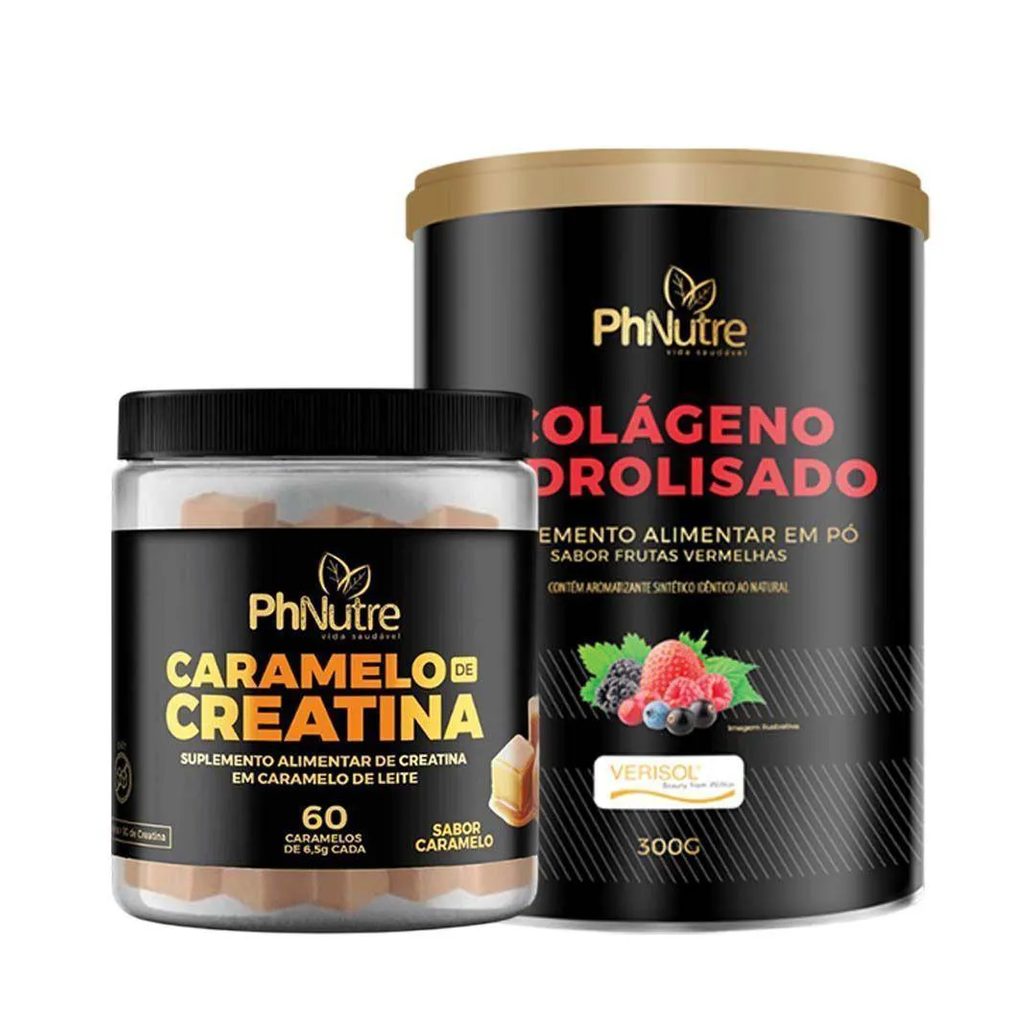 Kit Colágeno Verisol Sabor Frutas Vermelhas 300g + Caramelo Creatina Phnutre 60 unidades