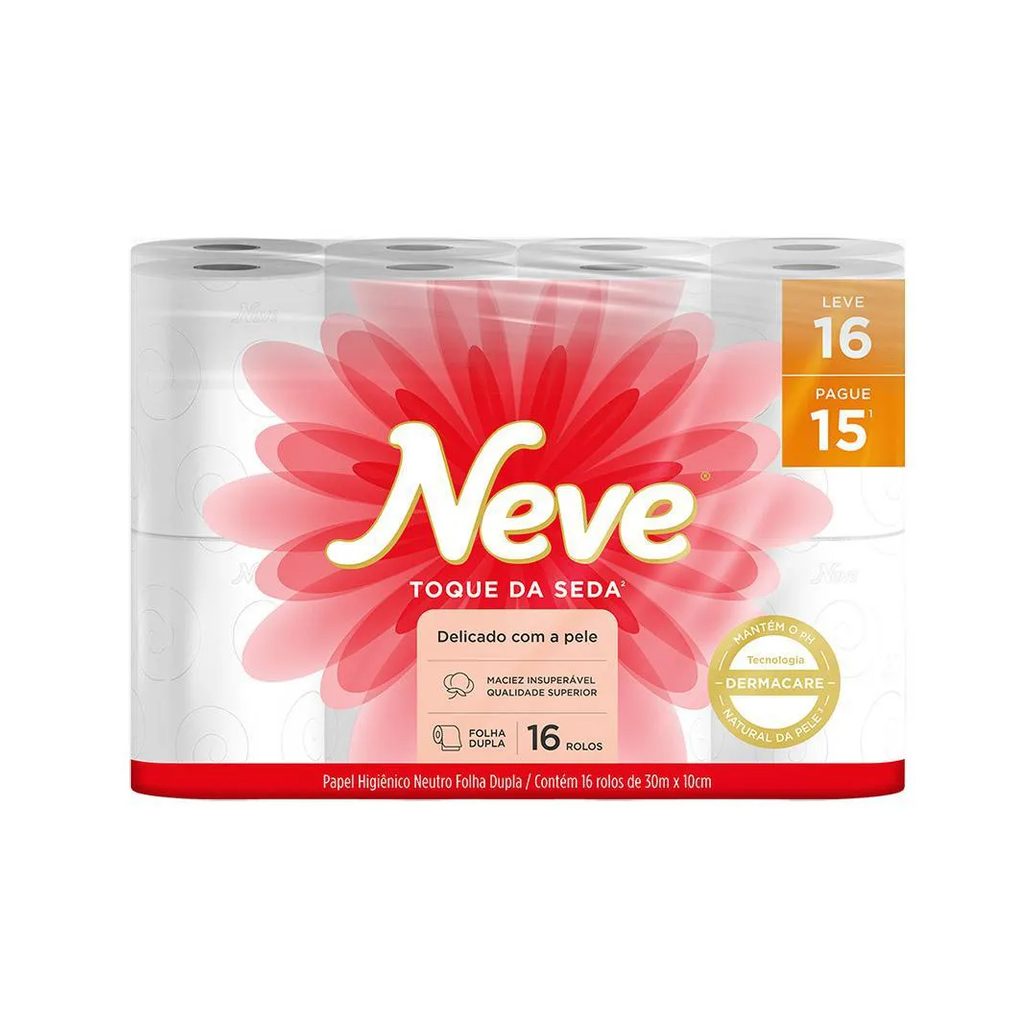 Kit 2 Papel Higiênico Neve Toque de Seda Folha Dupla 16un Cada