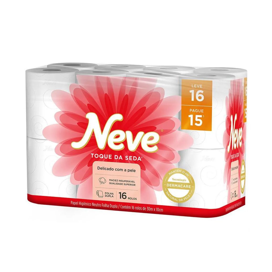Kit 3 Papel Higiênico Neve Toque de Seda Folha Dupla 16un Cada