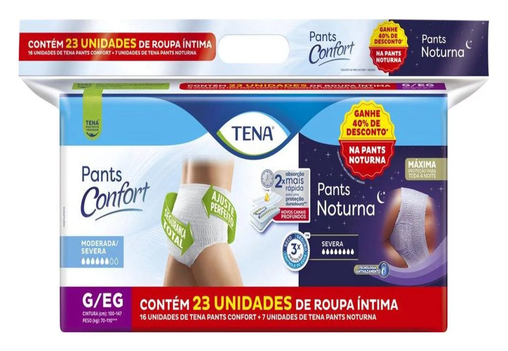Kit Tena Roupa Íntima Confort G/eg 16un + Roupa Íntima Noturna G/eg 7un