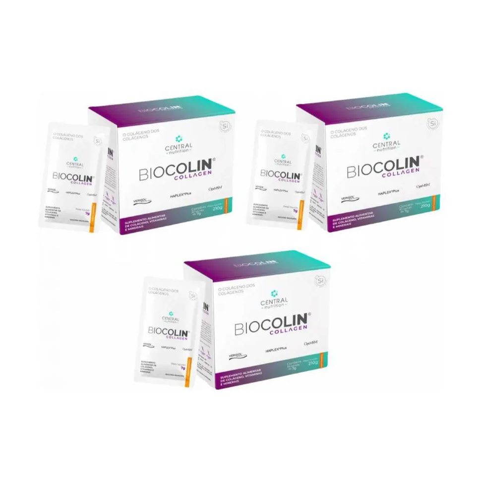 Kit com 3 Biocolin Collagen Colágeno 7G 30 Sachês Tangerina - Central Nutrition