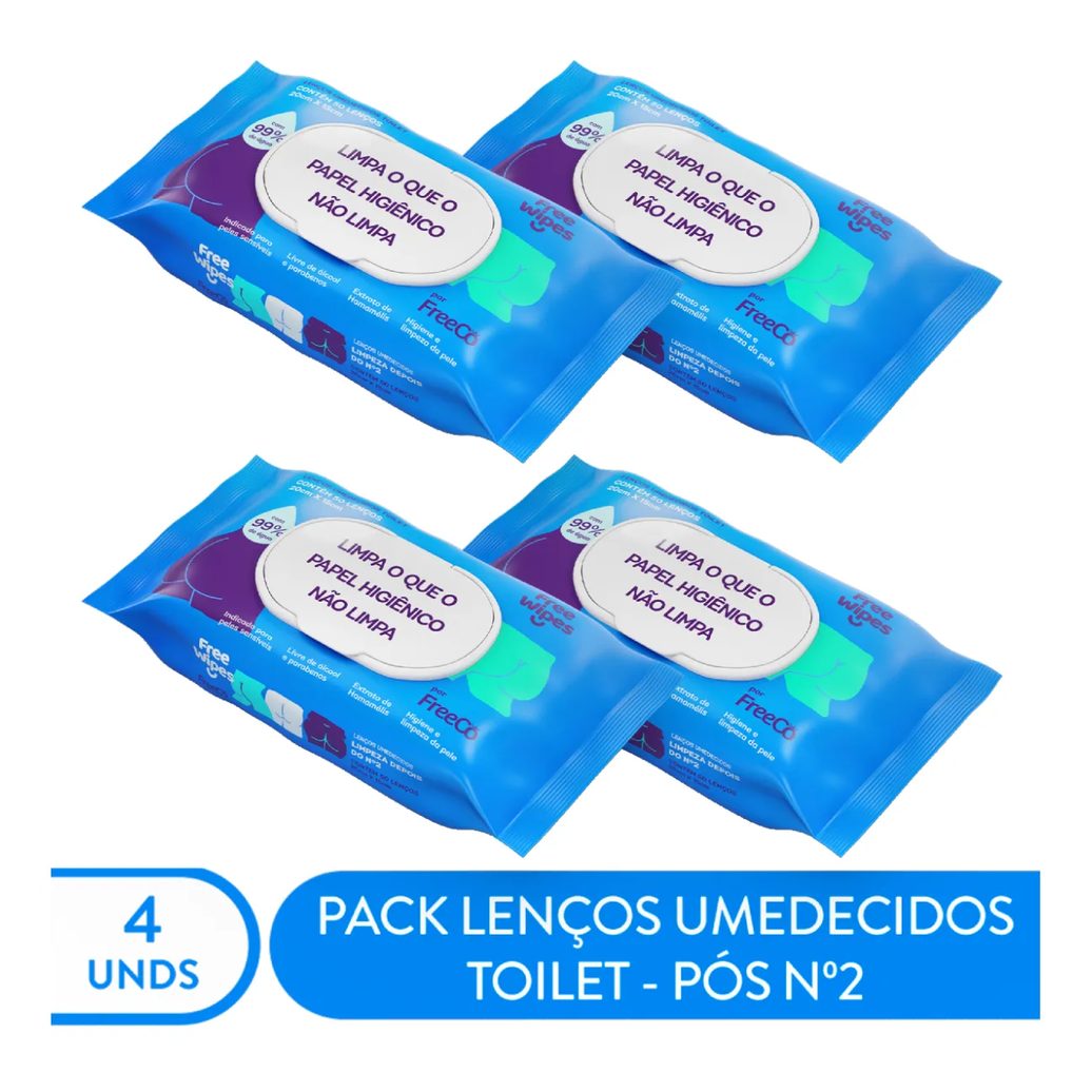 Lenço Umedecido Toilet Free Wipes 4 Unidades