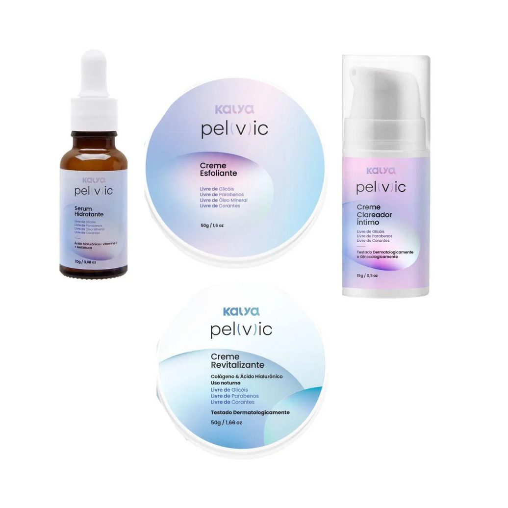 Kit Pelvic Clareador, Sérum, Esfoliante e Creme Revitalizante - Kalya