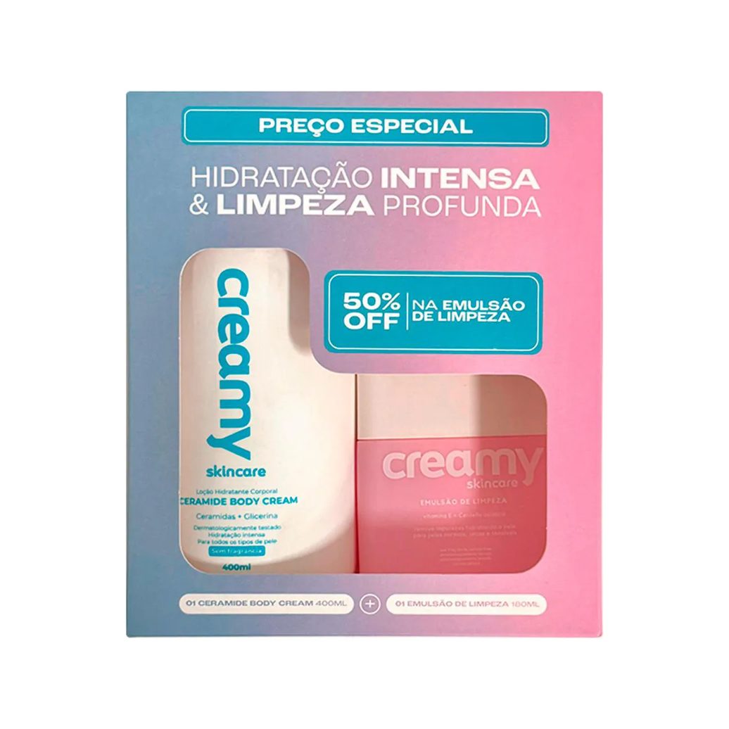 Kit Creamy Skincare Loção Hidratante Corporal Ceramide 400ml + Emulsão de Limpeza 180ml