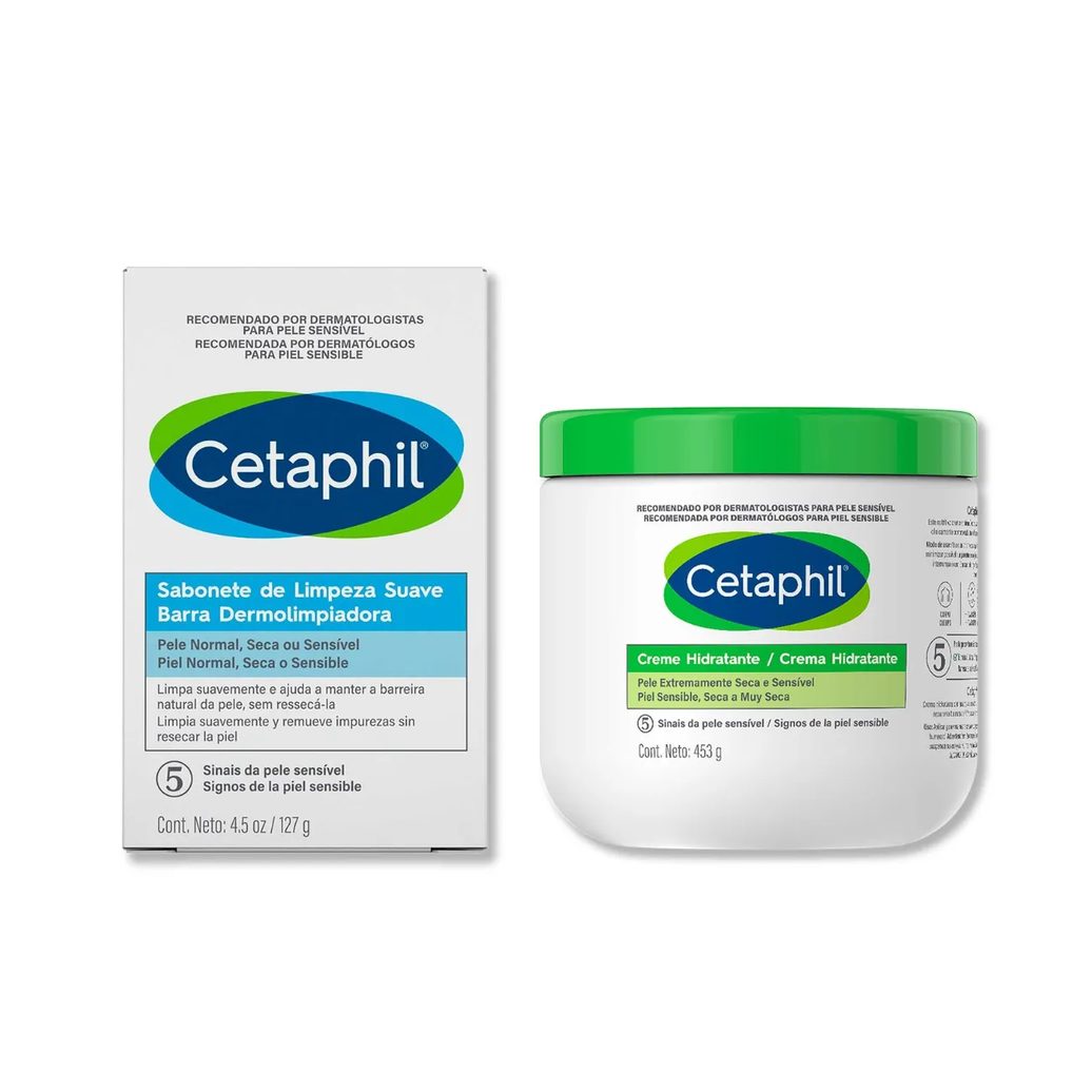 Kit Cetaphil Peles Sensíveis Creme Hidratante Corporal Pele Extremamente Seca 453g + Sabonete em Barra 127g