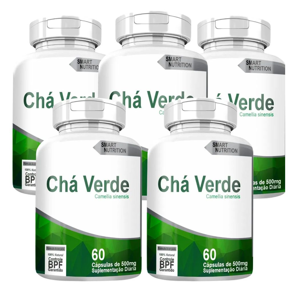 Cha Verde Kit com 5 Potes com Total de 300 Capsulas