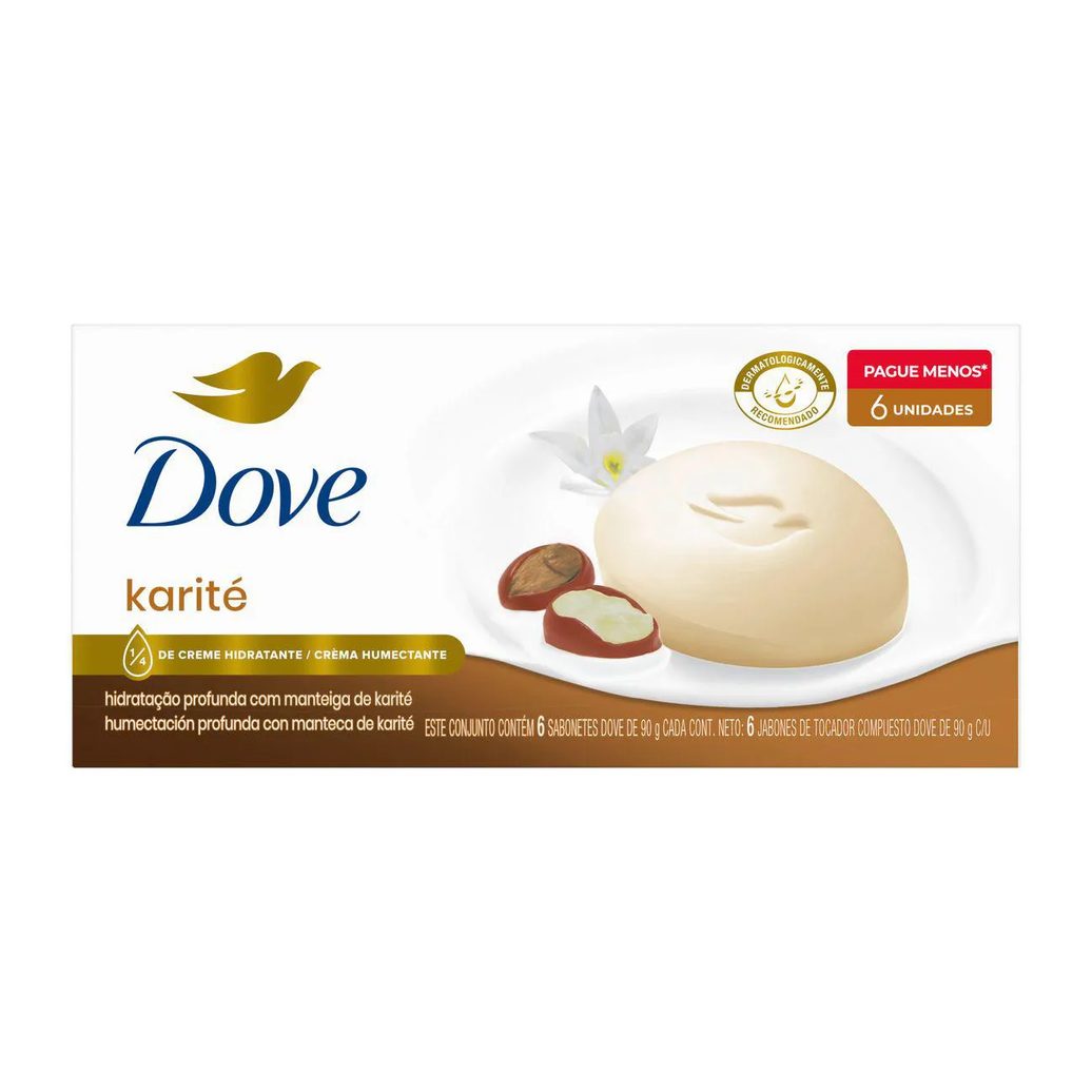 Kit Sabonete em Barra Dove Karité e Baunilha 90g 6 unidades