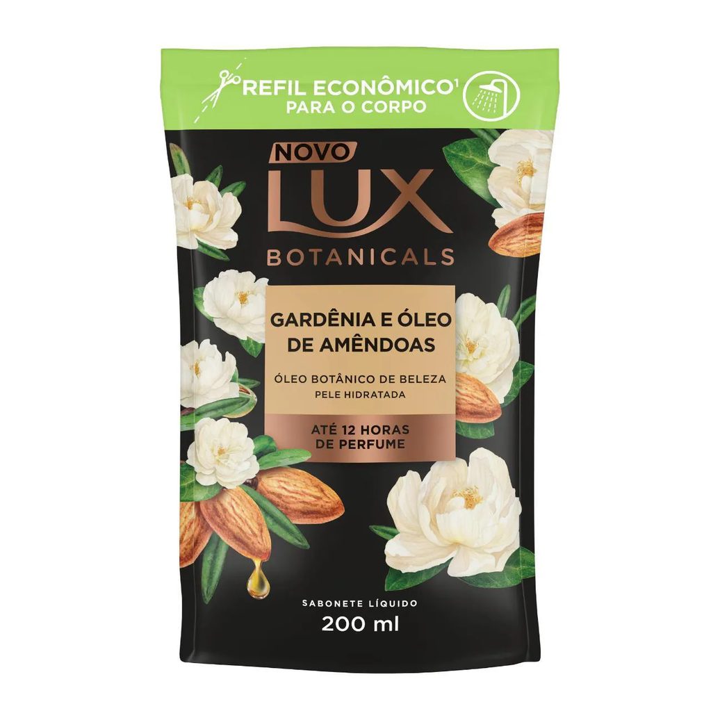 Refil Sabonete Líquido Lux Botanicals Gardênia e Óleo de Amêndoas 12h Glicerinado 200ml