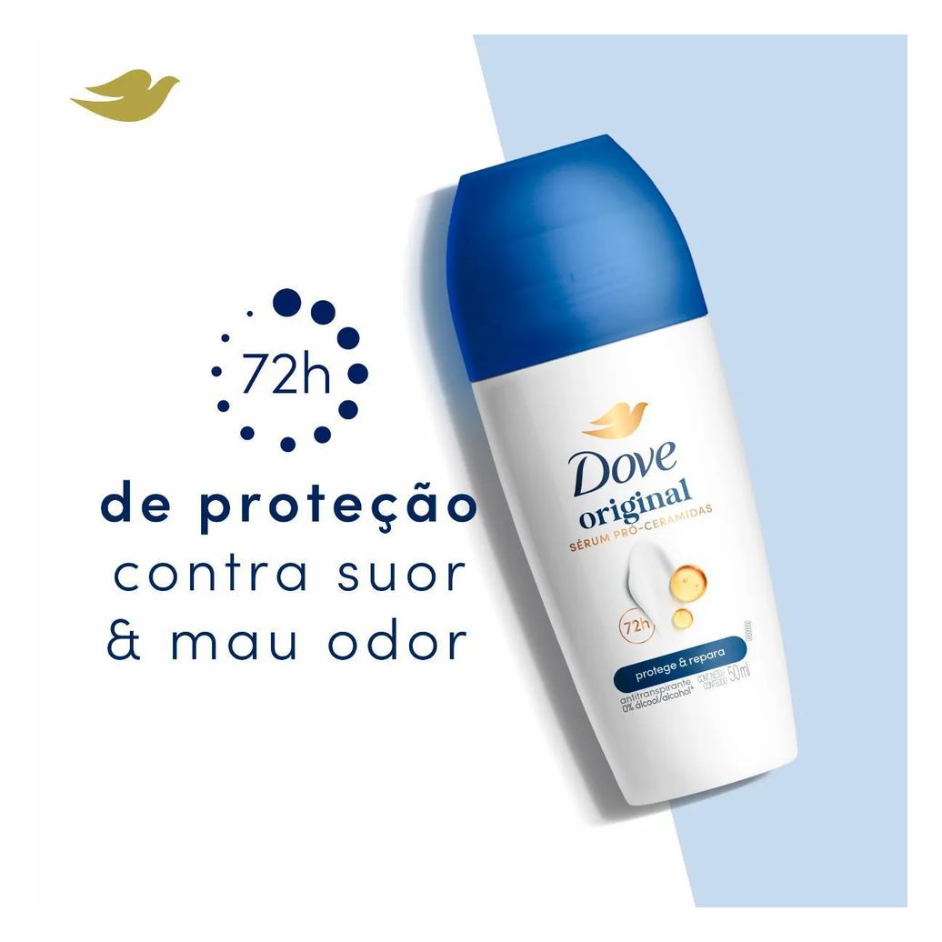 Desodorante Antitranspirante Roll-On Dove Original Feminino Sem Álcool 48h 50ml
