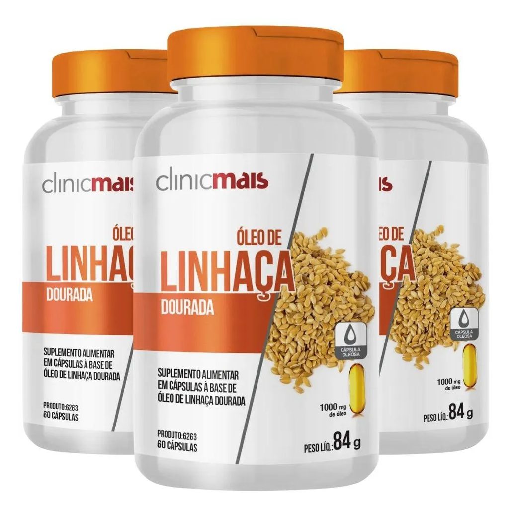 Kit 3x Óleo de Linhaça Dourada 1000mg 60 cápsulas - Clinicmais