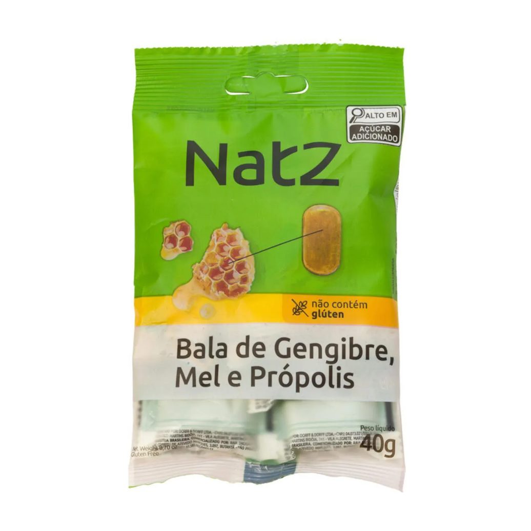 Bala de Gengibre, Mel e Própolis Natz 40g