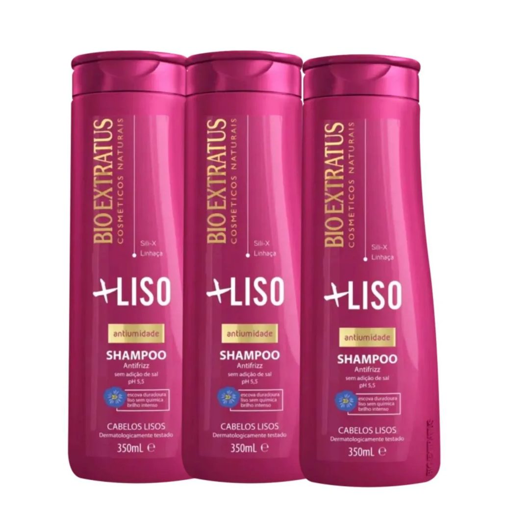 Kit C3 Shampoo +liso Brilho Intenso Antiumidade Bio Extratus