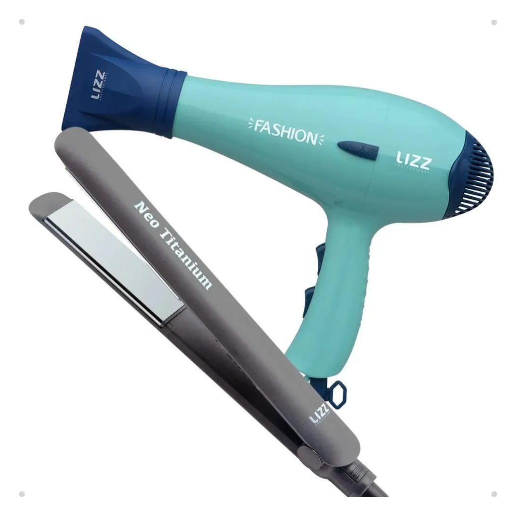 Kit Lizz: Secador Fashion Verde 2200w 220v e Prancha Neo Titanium Cinza 230°c Bivolt