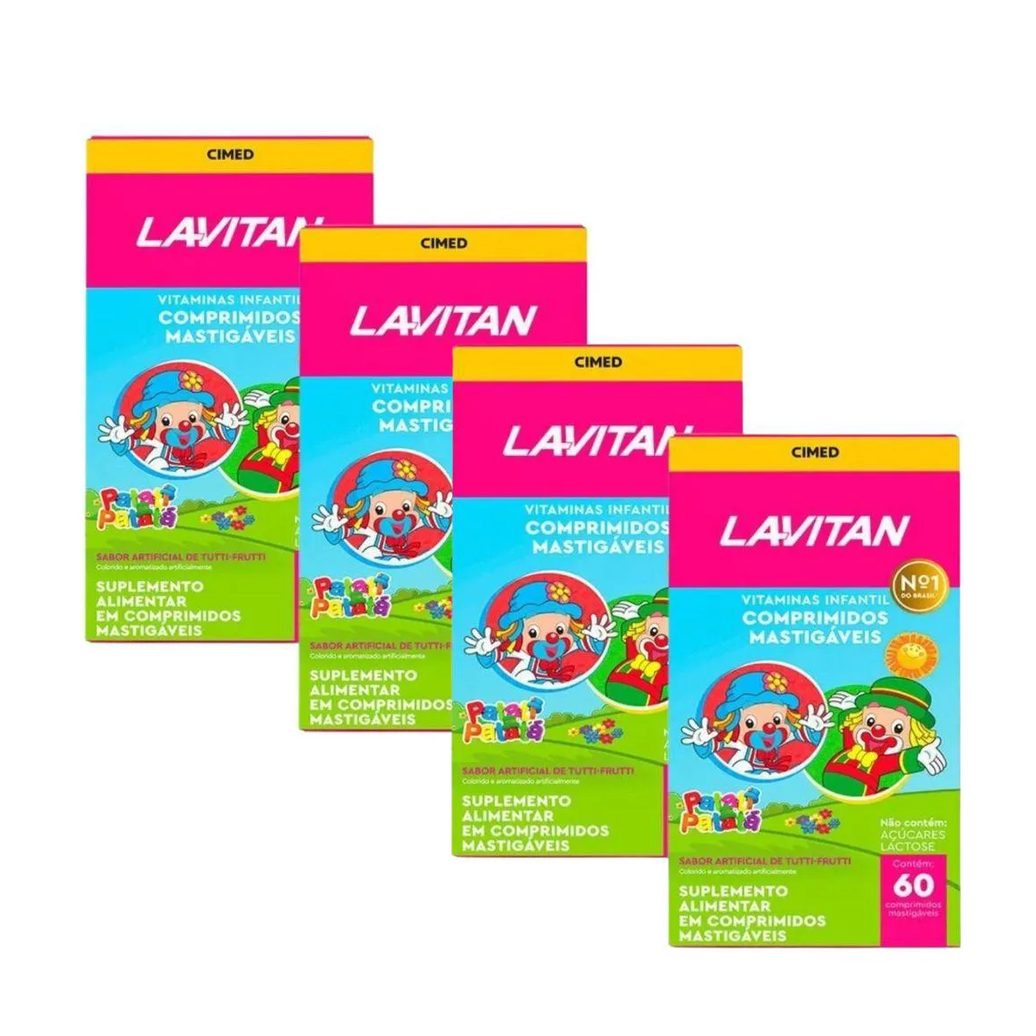 Kit 4 Lavitan Kids Suplemento Vitamínico Sabor Tutti-Frutti 60 Comprimidos